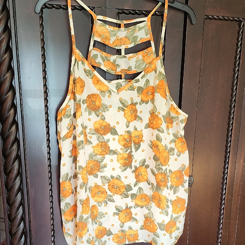 Entro Floral Strappy Women's Tank Top - Orange